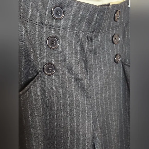 Max Studio High Rise, Wide-legged Black Pinstripe Sailor Pants. NWT. Size L. - Picture 3 of 10